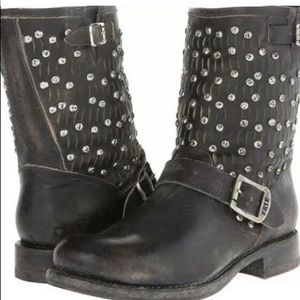 Frye Black Distressed Jenna Cut Stud Disc Short Moro Boots/Booties